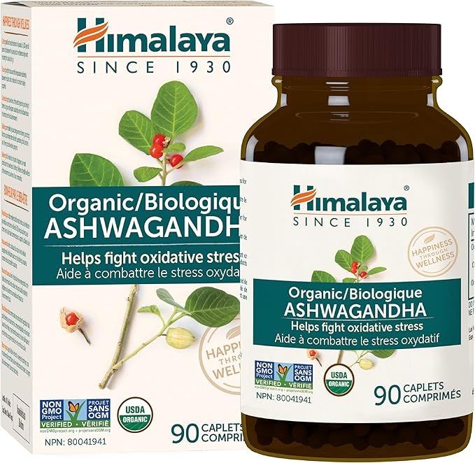 Himalaya Organic Ashwagandha, 90 Caplets, 3 Month Supply, USDA Certified Organic, Non-GMO, Gluten Free Supplement, 100% Ashwagandha Powder & Extract, 670 mg,